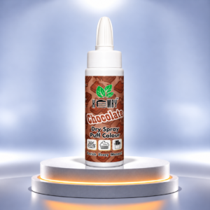 chocolate dry spray bottle on illuminated pedestal