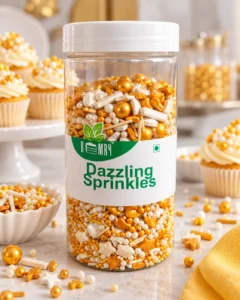 dazzling gold and white sprinkles jar
