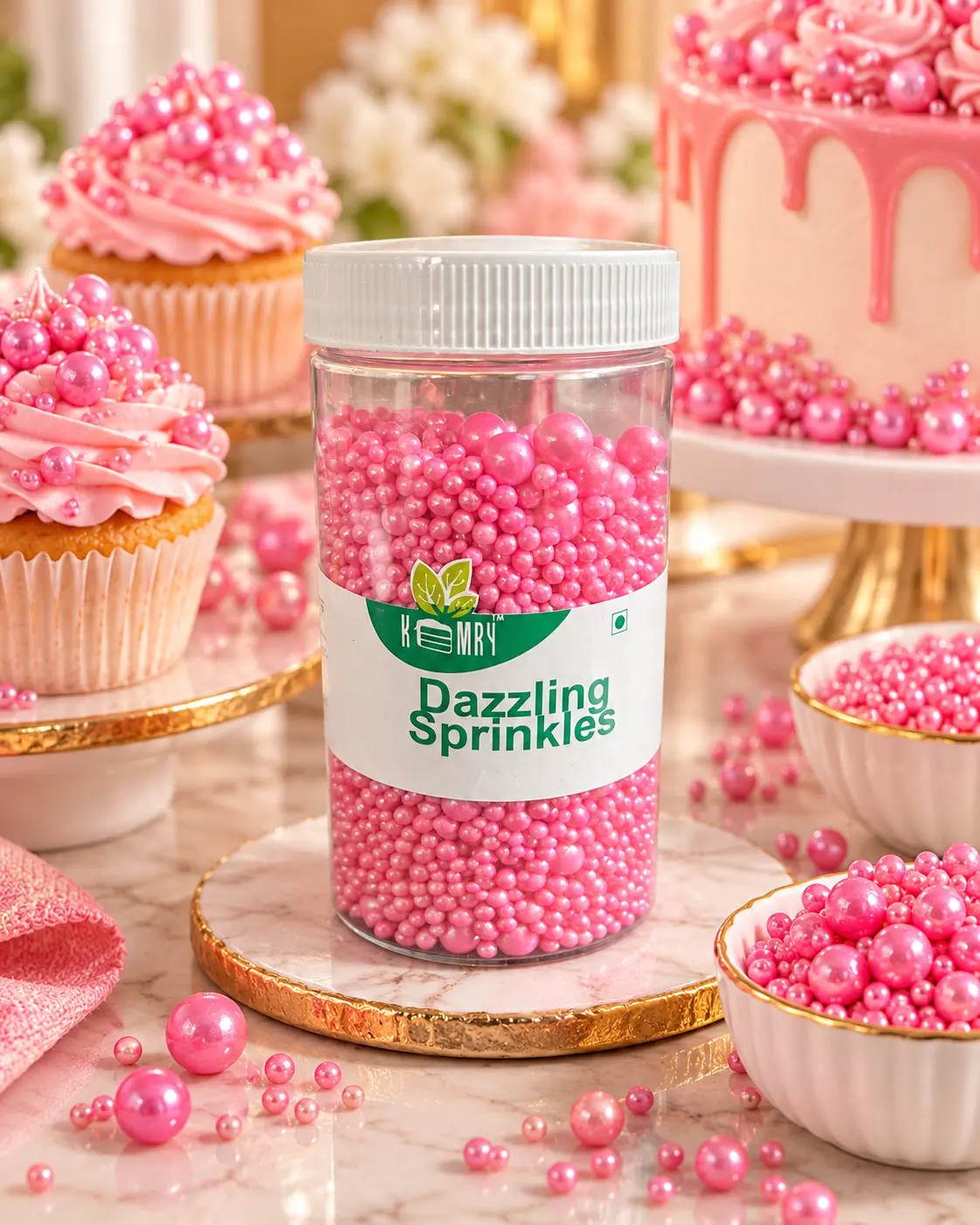 dazzling pink sprinkles bakery display