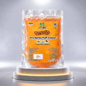 kemry orange dry spray pouch on illuminated pedestal