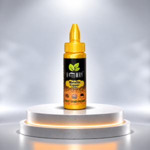 metallic copper colorant bottle on glowing pedestal