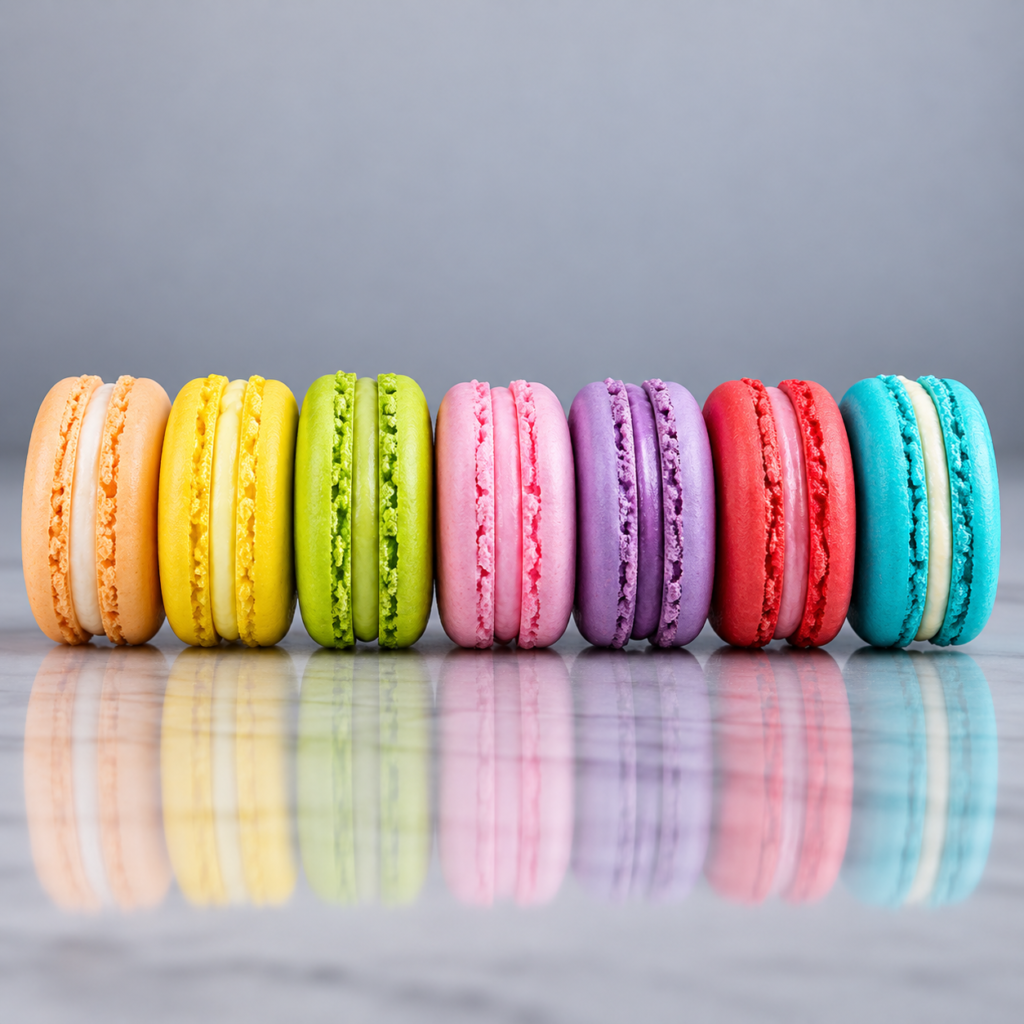 Home Rainbow Macaron Row On Reflective Marble 3 1024x1024