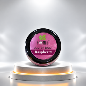 raspberry luster dust on glowing podium