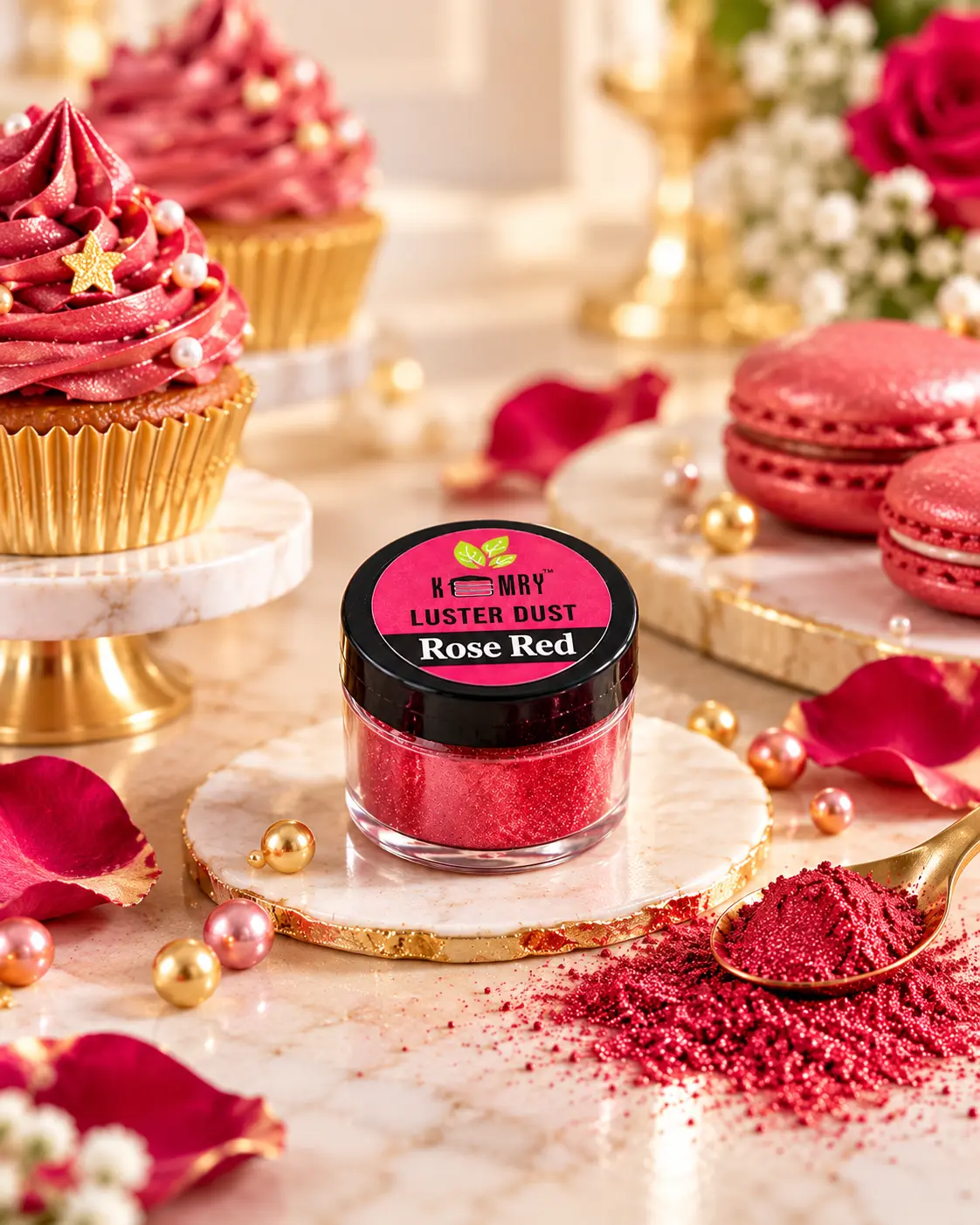 rose red luster dust dessert display